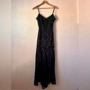 Vintage CACHE 100% Silk Sheer Beaded Rosebud Lace Slip Dress Size 10